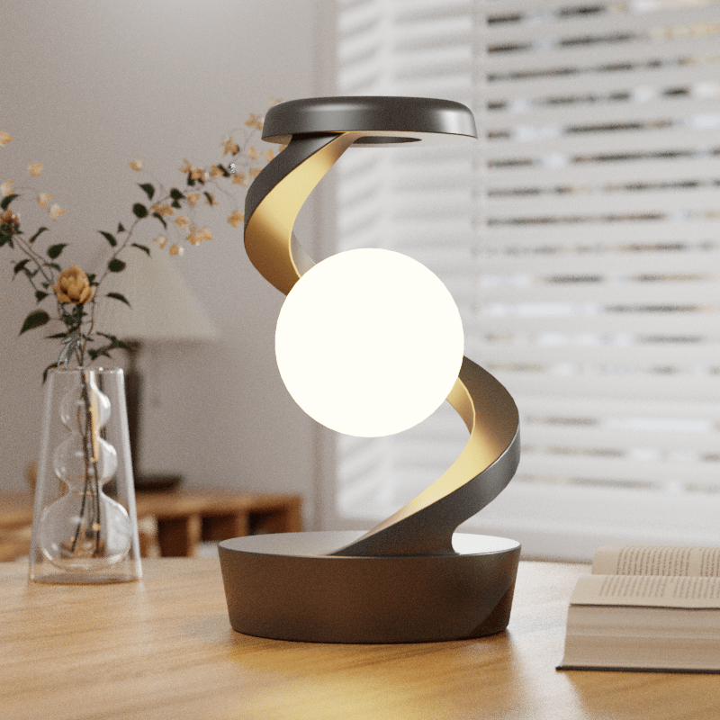 3D Levitating LED Table Lamp | Spiral Design Night Light with Wireless Charging | Modern Bedside Atmosphere Light for Bedroom, Office, or Living Room FJORD