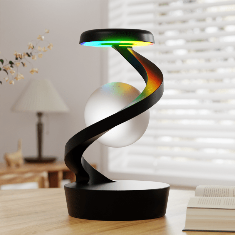 3D Levitating LED Table Lamp | Spiral Design Night Light with Wireless Charging | Modern Bedside Atmosphere Light for Bedroom, Office, or Living Room FJORD