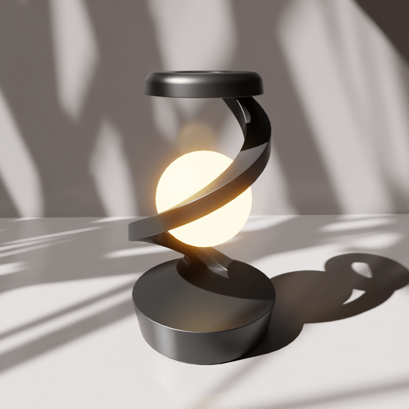 3D Levitating LED Table Lamp | Spiral Design Night Light with Wireless Charging | Modern Bedside Atmosphere Light for Bedroom, Office, or Living Room FJORD
