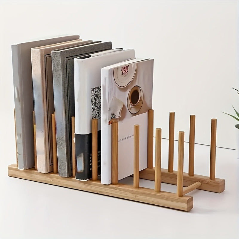 Bamboo Book Stand & Storage Rack - Portable, Multi-Functional Organizer for Bedside or Office Desk