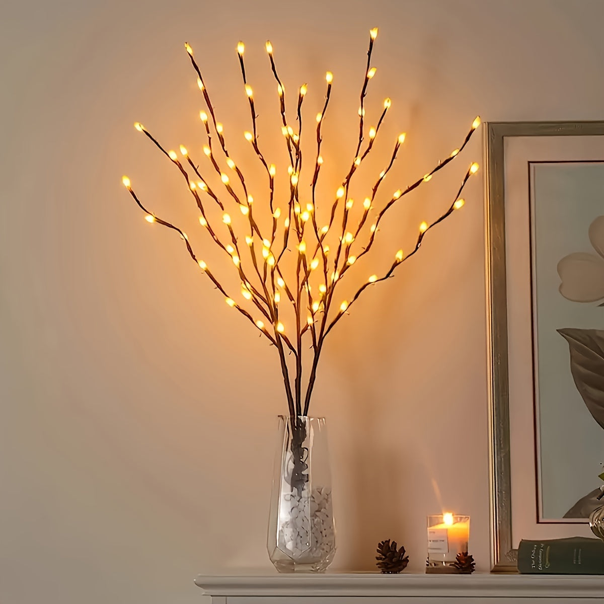 LED Battery-Powered Branch Lights | Indoor Decorative Lighting for Weddings, Restaurants, Parties, Birthdays, Christmas | Plastic Fairy Lights with Branch Design FJORD