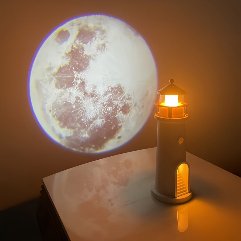 Lighthouse Night Light with Moon Projection, Bluetooth & Remote Control, USB Rechargeable, Ideal for Home Decor, Gift for Christmas & Birthdays FJORD