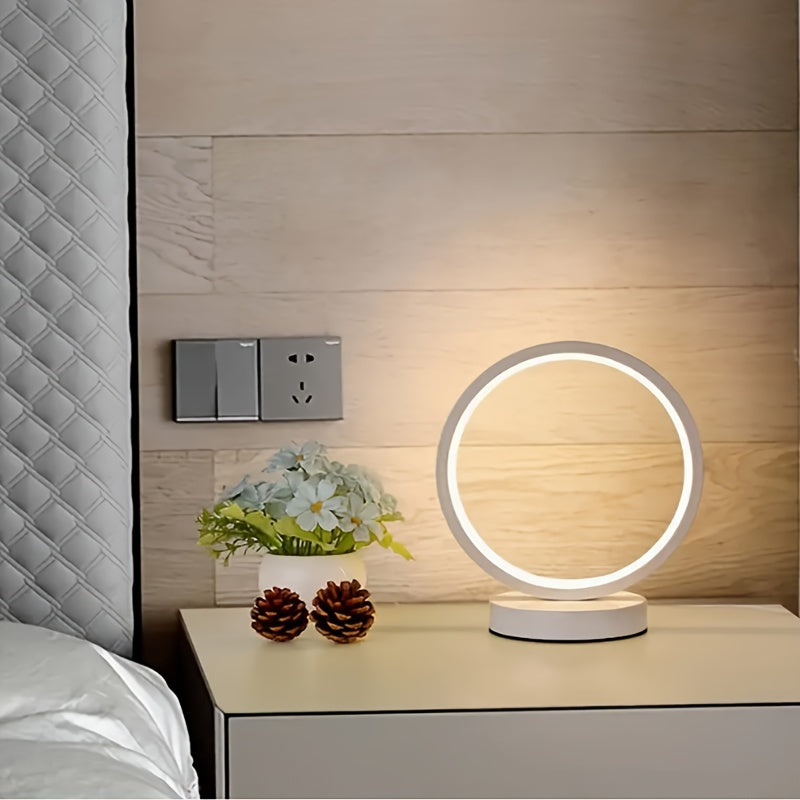 Nordic Vintage Bedside Table Lamp | USB-Powered Round LED Desk Light | Matte Finish, Metal & Plastic, Switch Control - Black/White FJORD