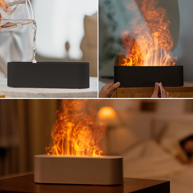 USB-Powered Aromatherapy Lamp with Flame Effect - 150ml RGB Humidifier, Adjustable Lighting for Bedroom & Office Decor FJORD