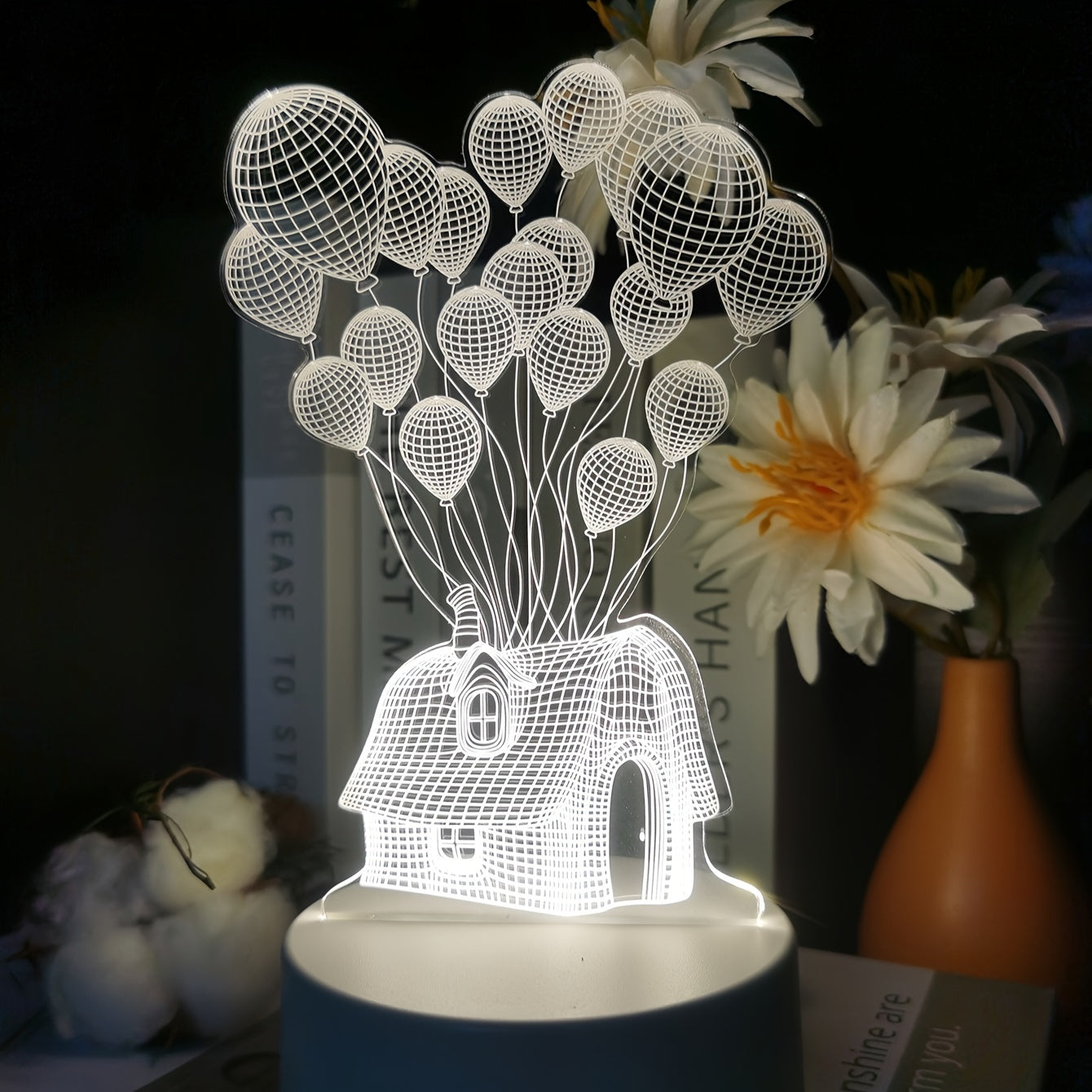 3D Balloon House LED Night Light, Single-Color Dreamy USB-Powered Desk Lamp, Romantic Atmosphere Bedroom Decoration, Acrylic Shade, No Battery, Ideal for Christmas Gift