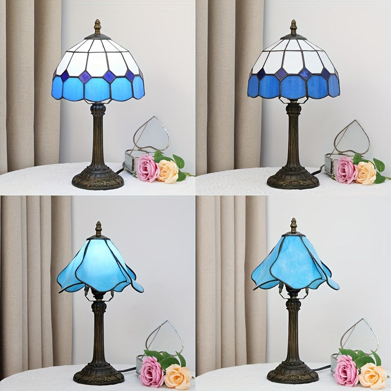 Vintage Art Deco Stained Glass Table Lamp - 8-inch, Antique Metal Base, Push Button Control, Animal Theme - Ideal for Bedroom, Living Room, Office, Creative Gift FJORD