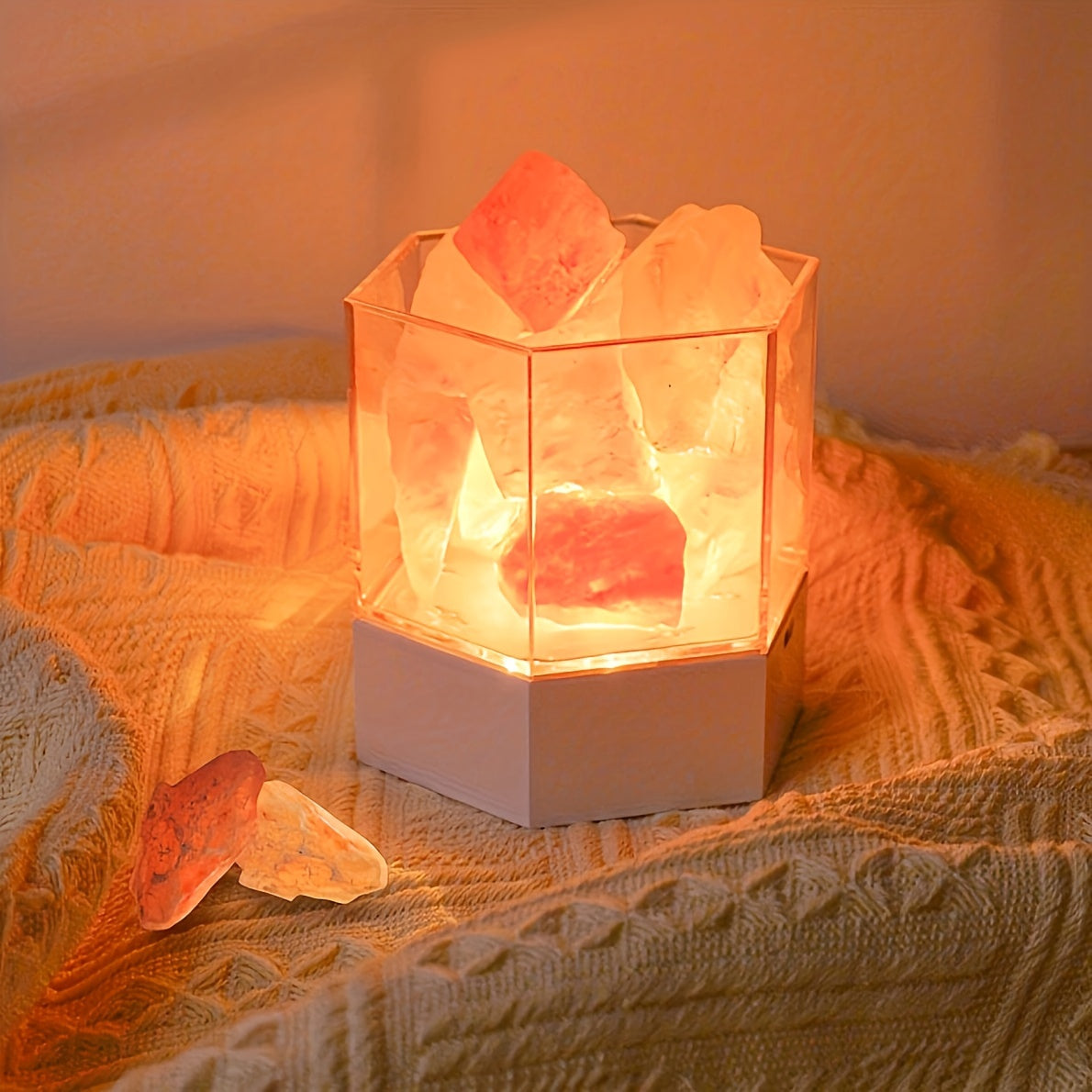 Himalayan Salt Stone Lamp - Romantic LED Bedside Lamp with Aromatherapy, USB Plug Night Light for Bedroom & Meditation FJORD