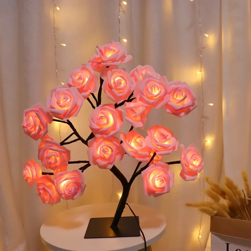 24 LED Rose Flower Tree Lamp - USB Powered, Adjustable Fairy Light for Bedroom & Home Decor, Perfect for Valentine's, Weddings, and Romantic Occasions FJORD