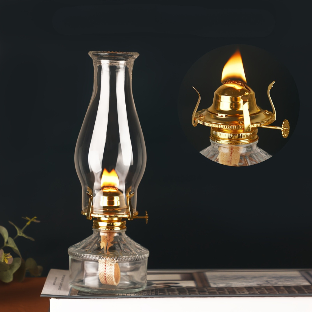 Vintage Glass Kerosene Lantern | 380ml Large Capacity Oil Lamp for Cozy Indoor Lighting - Amanigo FJORD