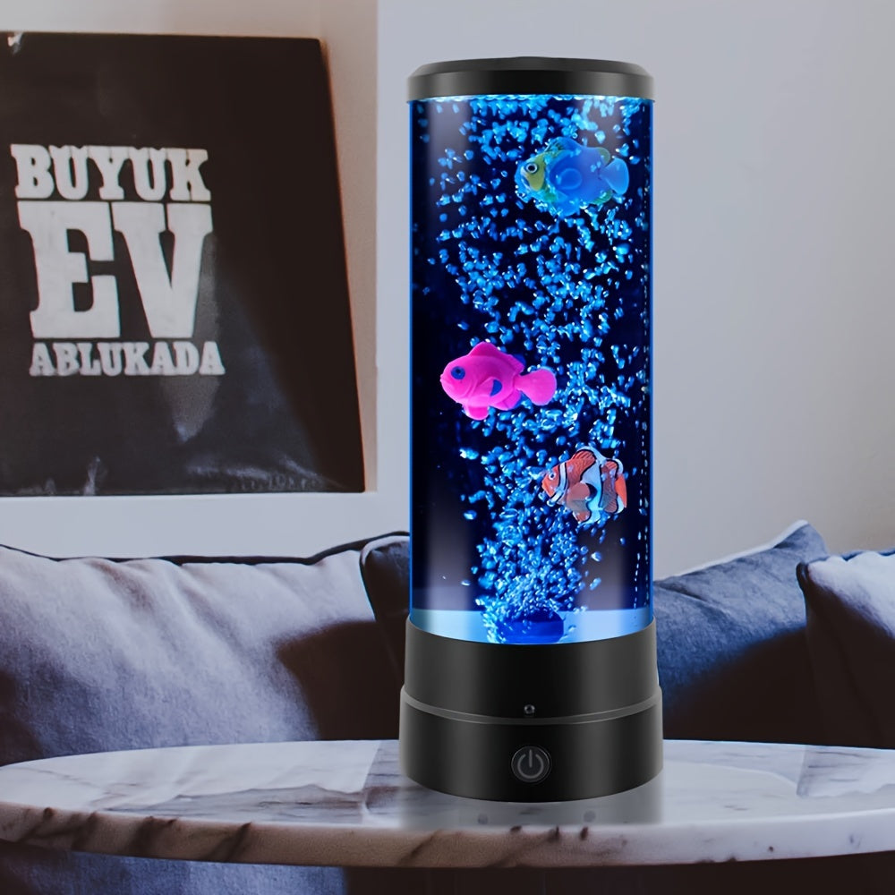 12-inch LED Bubble Fish Lamp with Remote Control, Colour Changing Mood Light, USB & Battery Powered, Ideal for Bedroom, Office & Gifts