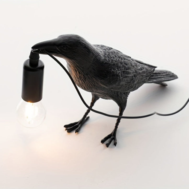Gothic Crow Table Lamp with USB - Cute Black Resin Desk Decor, Metal Claw Base, Perfect for Halloween & Thanksgiving Home Decor FJORD