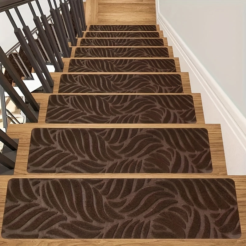 15 Pack Non-Slip Stair Treads 8"x30" Self-Adhesive, Washable Polyester Mats for Safe & Quiet Stairs - Ideal for Wood, Tile, Marble, Kids, and Pets