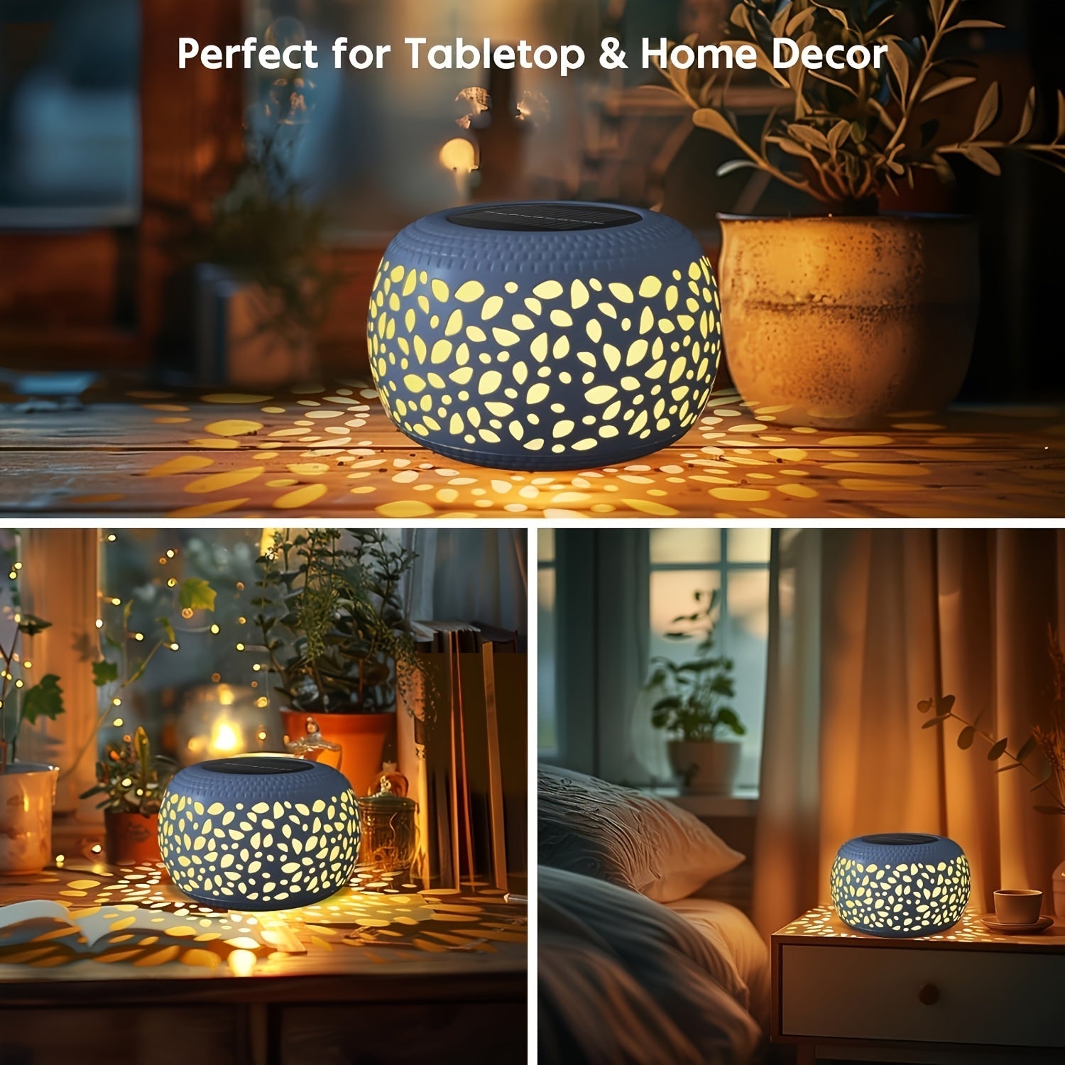 Solar Table Lantern with Flickering Flame - Waterproof LED Light, Auto On/Off, Decorative Metal Lamp for Outdoor, Patio, Garden, Desk, Yard FJORD