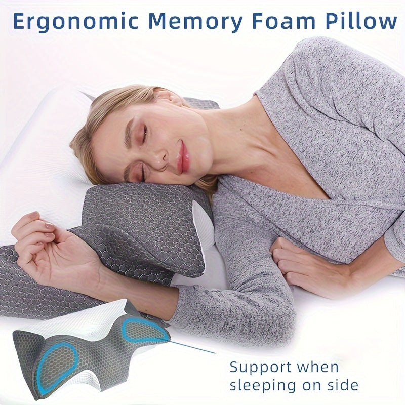 Ergonomic Memory Foam Cervical Pillow for Neck & Shoulder Pain Relief, Contour Design for Side, Back, & Stomach Sleepers, Adjustable Height, Removable Pillowcase – Queen Size