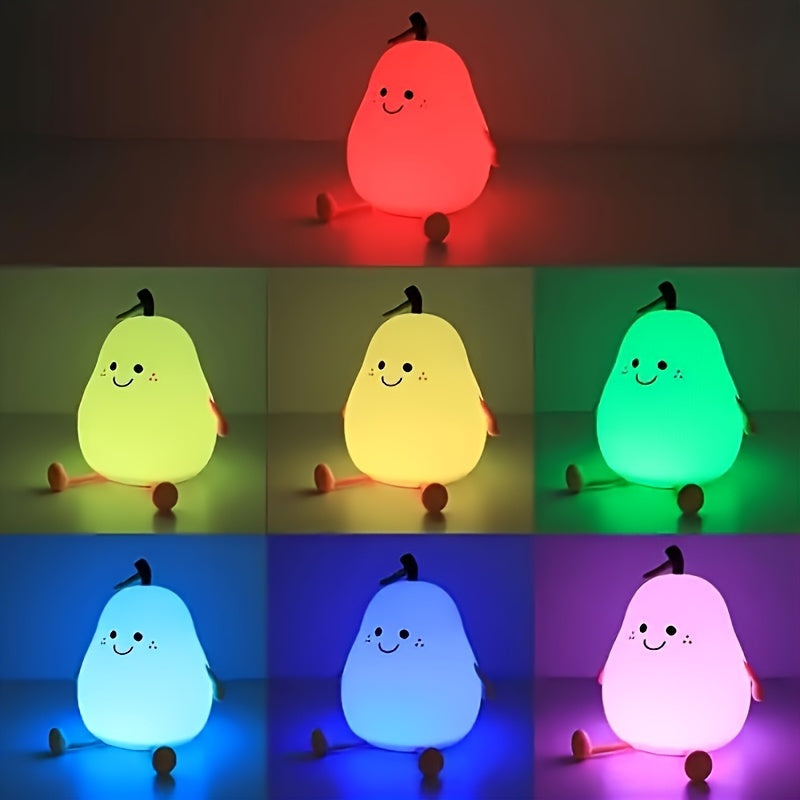 Rechargeable Pear LED Night Light – Touch Control, Color Changing, Silicone Baby Lamp, Timer & Adjustable Brightness, Cute Gift for Kids & Nursery FJORD