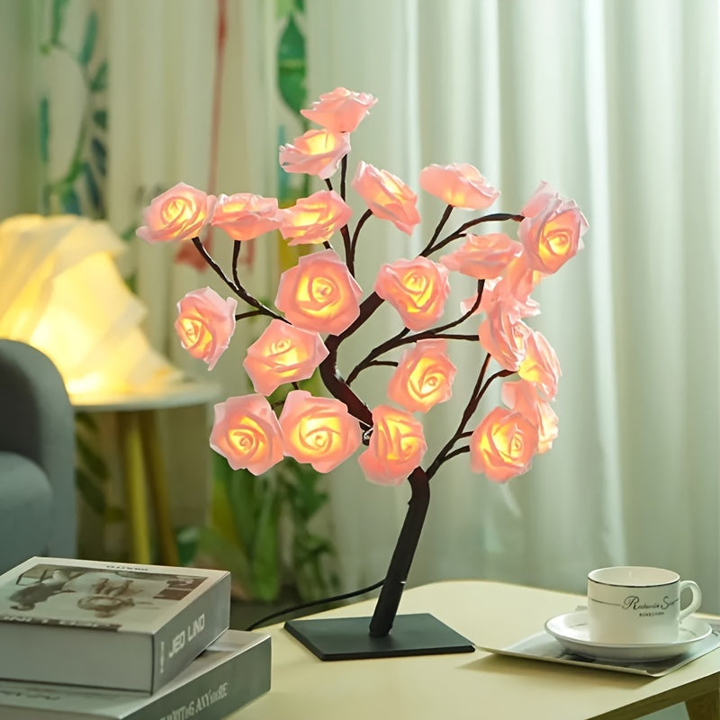 24 LED Rose Flower Tree Lamp - USB Powered, Adjustable Fairy Light for Bedroom & Home Decor, Perfect for Valentine's, Weddings, and Romantic Occasions FJORD