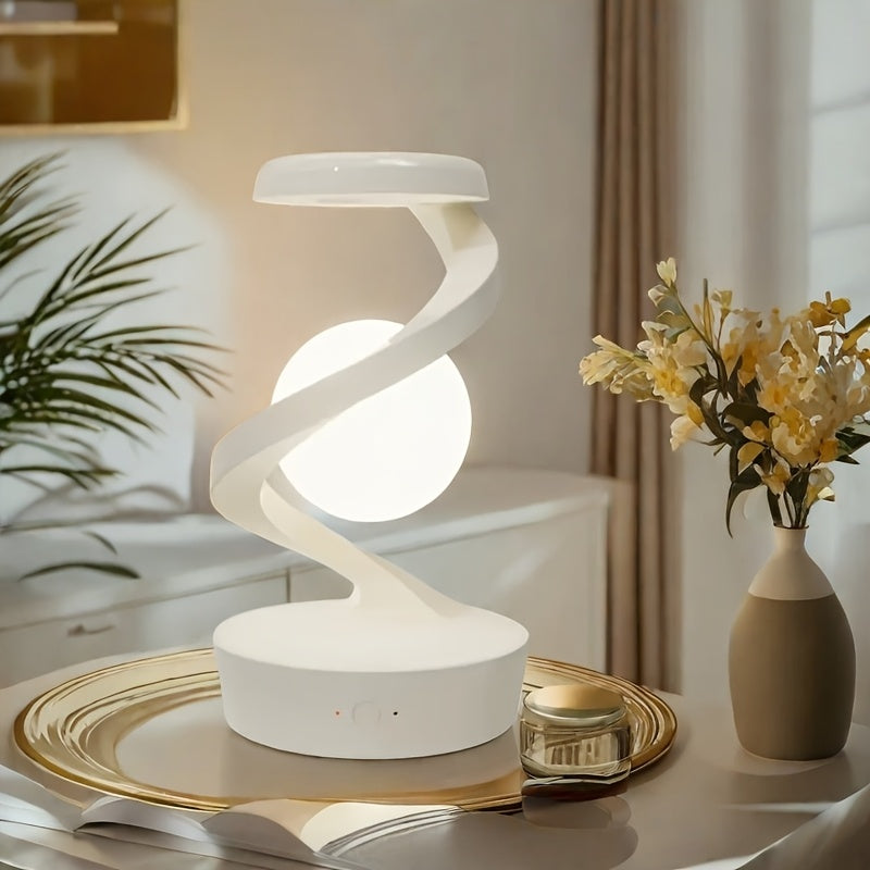 3D Levitating LED Table Lamp | Spiral Design Night Light with Wireless Charging | Modern Bedside Atmosphere Light for Bedroom, Office, or Living Room FJORD