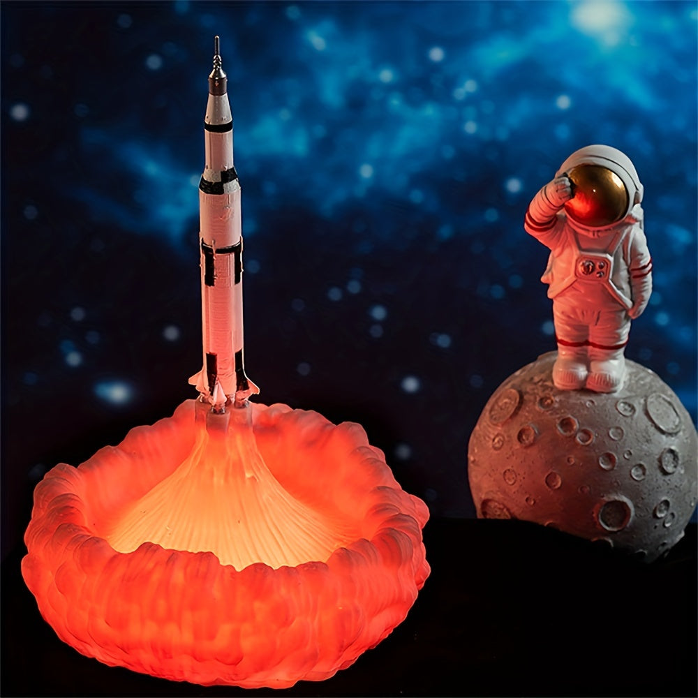 3D Printed Rocket Night Light | USB Rechargeable Space Lamp for Bedroom, Office, Kids | Unique Gift for Space Lovers & Home Decoration