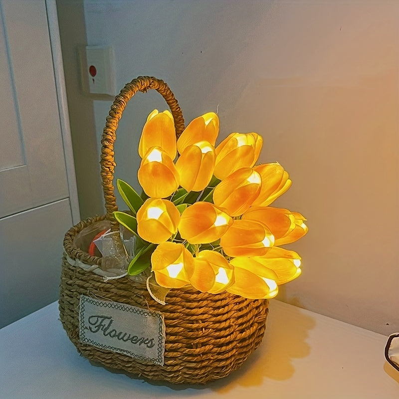 LED Tulip Lamp with Real Touch Silk Flowers – Artificial Bouquet Night Light for Home, Office & Wedding Decoration – Battery-Powered Table Lamp FJORD