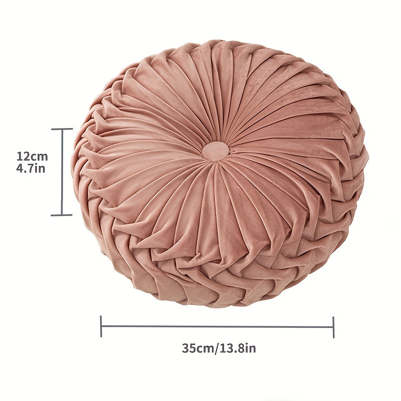 Velvet Pumpkin Cushion - Round Tufted Washable Seat Pillow for Living Room & Sofa Decor