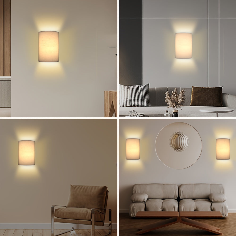 Battery Operated RGB Wall Sconce with Remote Control - 16 Color Changeable, Dimmable LED Light, Fabric Shade for Bedroom, Living Room & Hallway, No Wiring Required