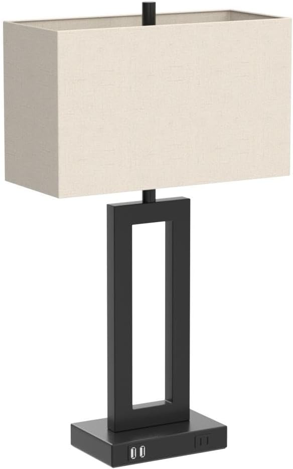 Set of 2 Touch Control Table Lamps with USB Ports – 3-Way Dimmable Bedside Lamps, Modern Nightstand Lamps for Bedroom & Living Room, Cream Fabric Shades, LED Bulbs Included FJORD