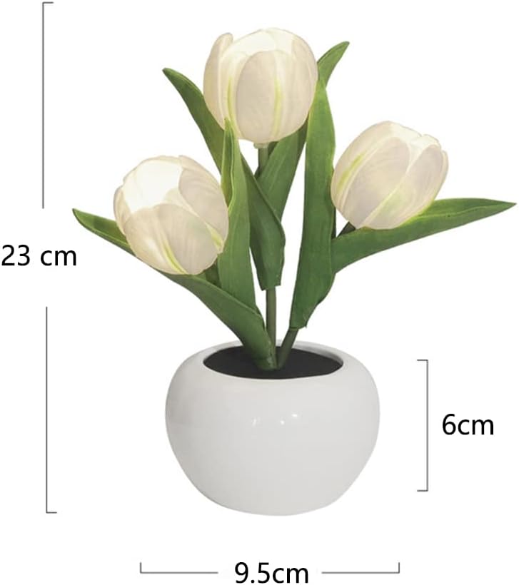 LED Tulip Night Light with Vase – Realistic Flower Table Lamp for Bedroom, Living Room & Office – USB Powered, Romantic Home Decor, Ideal Gift for Weddings & Birthdays FJORD