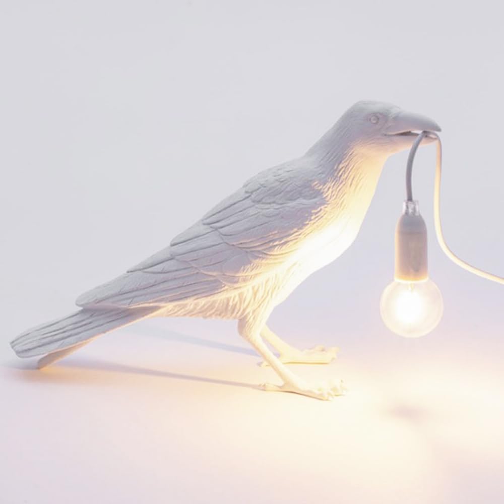 Raven Table Lamp - Unique Black Resin Crow Lamp - Vintage Bird Light for Bedroom, Living Room & Office Decor - Eye-Catching Night Light with Bulb Included FJORD