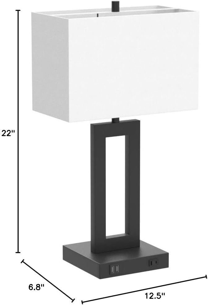 Set of 2 Touch Control Table Lamps with USB Ports – 3-Way Dimmable Bedside Lamps, Modern Nightstand Lamps for Bedroom & Living Room, Cream Fabric Shades, LED Bulbs Included FJORD
