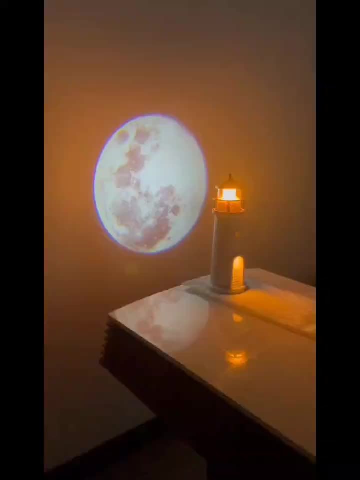 Lighthouse Night Light with Moon Projection, Bluetooth & Remote Control, USB Rechargeable, Ideal for Home Decor, Gift for Christmas & Birthdays FJORD