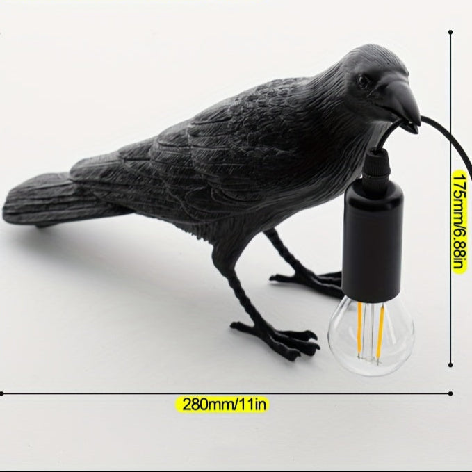 Gothic Crow Table Lamp with USB - Cute Black Resin Desk Decor, Metal Claw Base, Perfect for Halloween & Thanksgiving Home Decor FJORD