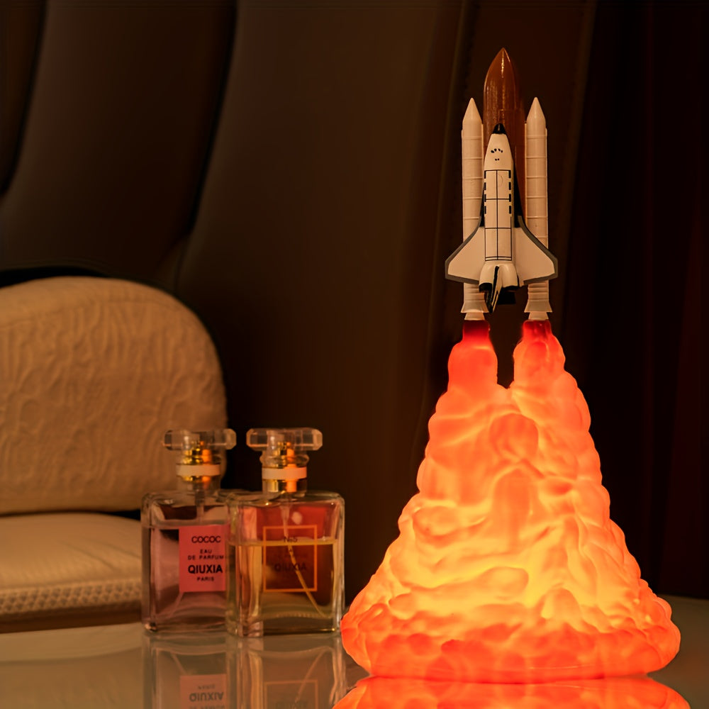 3D Printed Rocket Night Light | USB Rechargeable Space Lamp for Bedroom, Office, Kids | Unique Gift for Space Lovers & Home Decoration