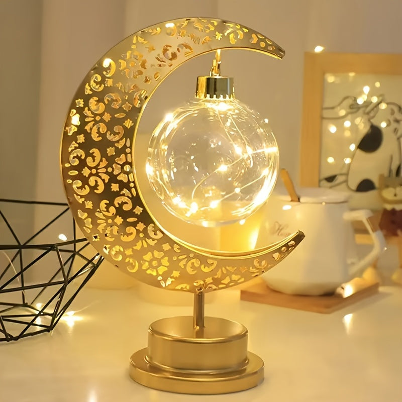 LED Star & Moon Lamp | Battery-Powered Yellow Light | Festive Bedroom Ambiance & Decor FJORD