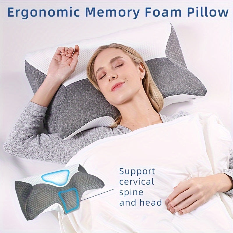 Ergonomic Memory Foam Cervical Pillow for Neck & Shoulder Pain Relief, Contour Design for Side, Back, & Stomach Sleepers, Adjustable Height, Removable Pillowcase – Queen Size