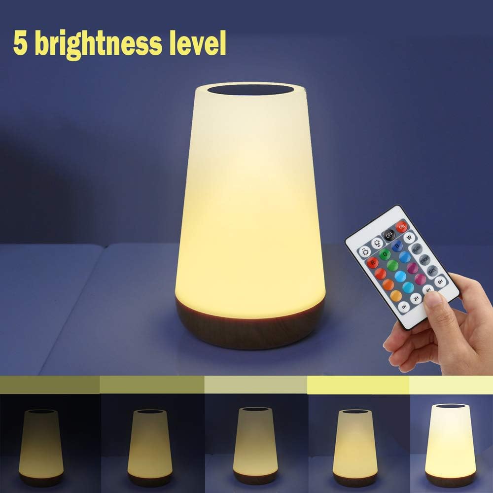 LED Touch Night Light – Dimmable, USB Rechargeable with Remote Control, 8 Colors, Timer, Portable Bedside Lamp for Bedroom, Living Room, Kids, Camping FJORD
