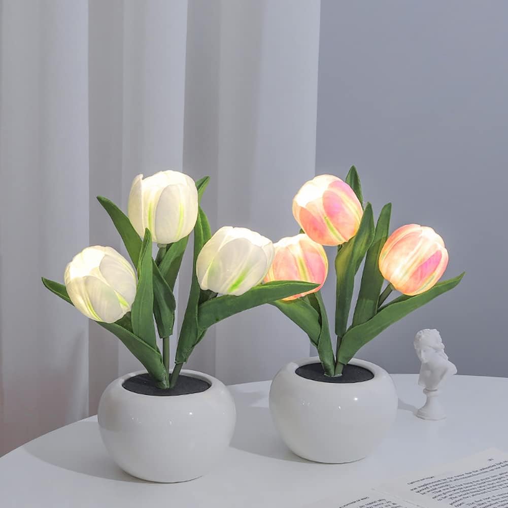 LED Tulip Night Light with Vase – Realistic Flower Table Lamp for Bedroom, Living Room & Office – USB Powered, Romantic Home Decor, Ideal Gift for Weddings & Birthdays FJORD
