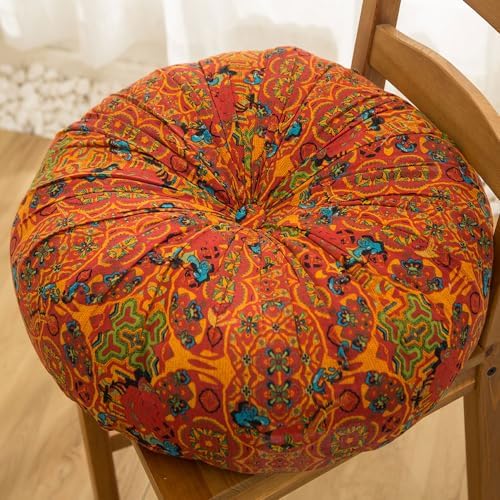 Boho Square Floor Cushion with Pompoms – Thick Polyester Seat Pad, Versatile Chair Cushion for Yoga, Meditation, Living Room, & Garden Seating