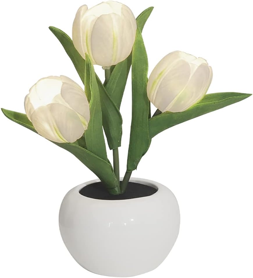 LED Tulip Night Light with Vase – Realistic Flower Table Lamp for Bedroom, Living Room & Office – USB Powered, Romantic Home Decor, Ideal Gift for Weddings & Birthdays FJORD