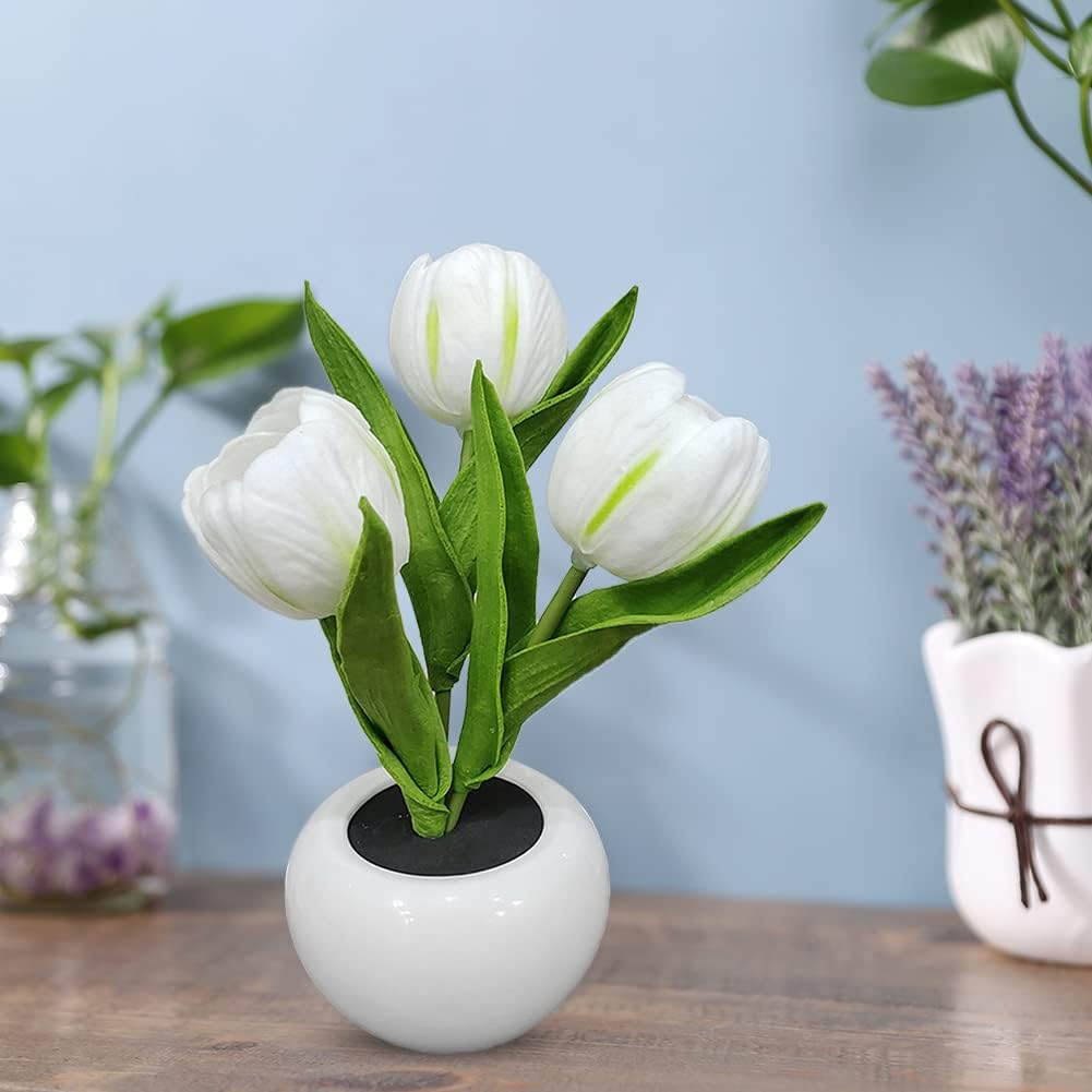 LED Tulip Night Light with Vase – Realistic Flower Table Lamp for Bedroom, Living Room & Office – USB Powered, Romantic Home Decor, Ideal Gift for Weddings & Birthdays FJORD
