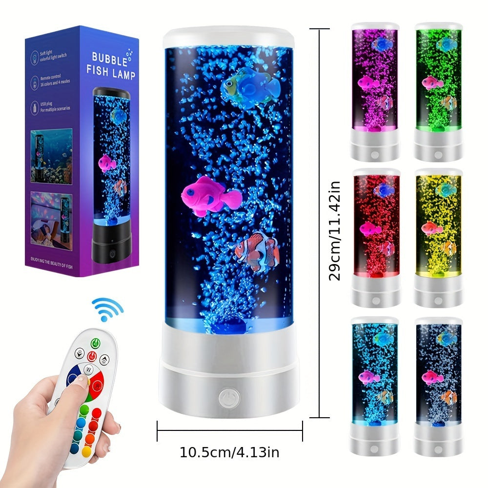 12-inch LED Bubble Fish Lamp with Remote Control, Colour Changing Mood Light, USB & Battery Powered, Ideal for Bedroom, Office & Gifts