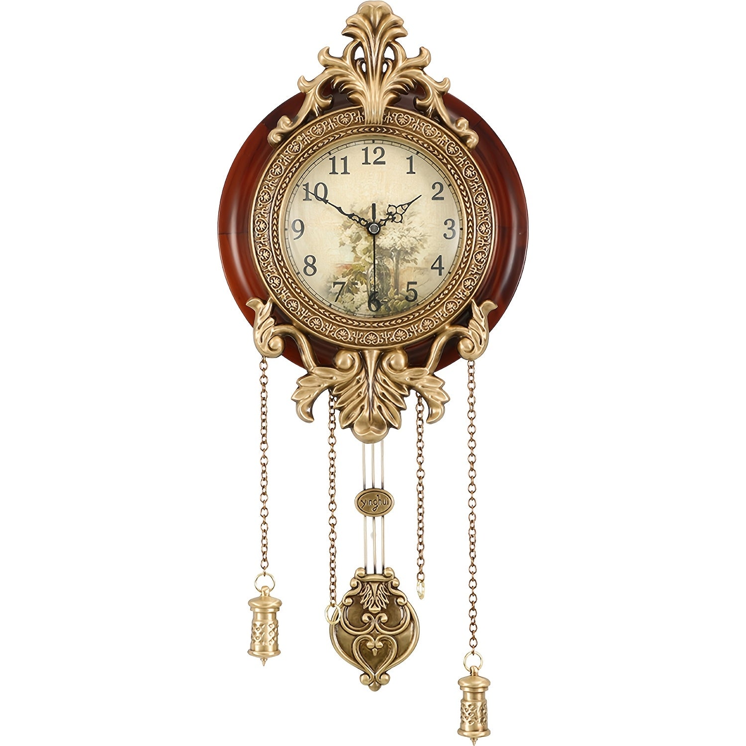 Antique Wooden Wall Clock with Pendulum - European Victorian Style, Silent Non-Ticking, Battery Operated, Ideal for Living Room & Bedroom - 21.65 Inches - Home Decor Gift