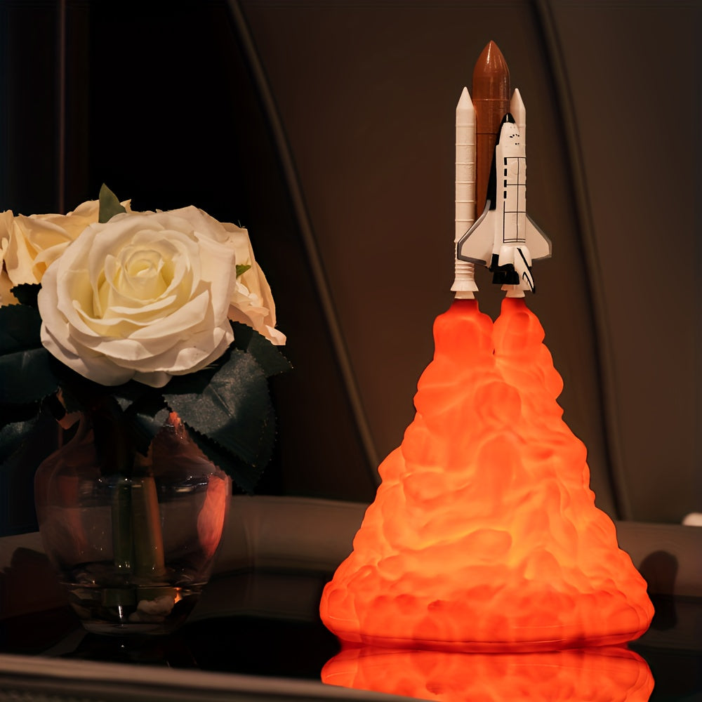 3D Printed Rocket Night Light | USB Rechargeable Space Lamp for Bedroom, Office, Kids | Unique Gift for Space Lovers & Home Decoration