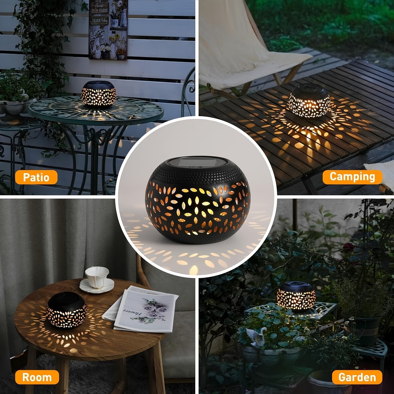 Solar Table Lantern with Flickering Flame - Waterproof LED Light, Auto On/Off, Decorative Metal Lamp for Outdoor, Patio, Garden, Desk, Yard FJORD