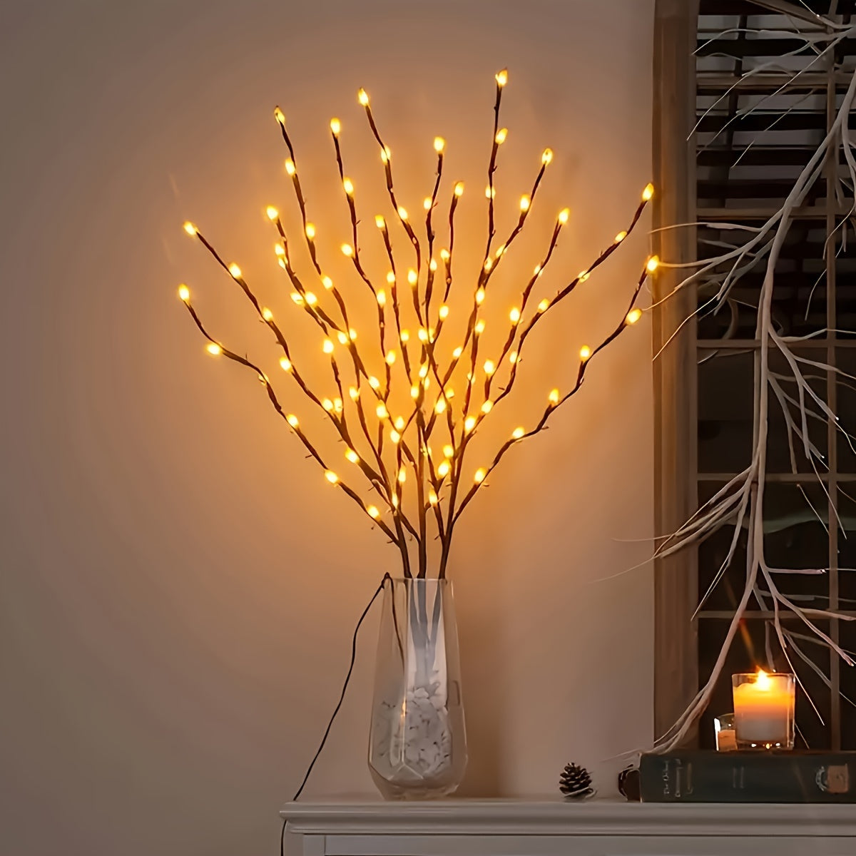 LED Battery-Powered Branch Lights | Indoor Decorative Lighting for Weddings, Restaurants, Parties, Birthdays, Christmas | Plastic Fairy Lights with Branch Design FJORD