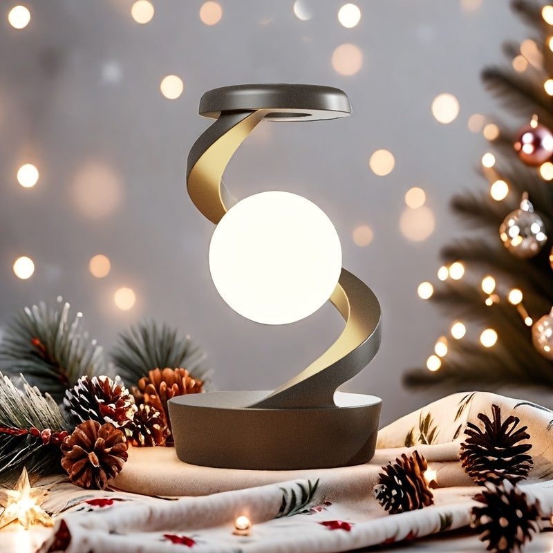 3D Levitating LED Table Lamp | Spiral Design Night Light with Wireless Charging | Modern Bedside Atmosphere Light for Bedroom, Office, or Living Room FJORD