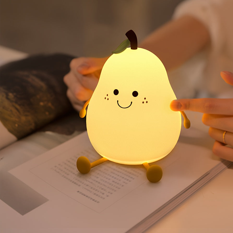 Rechargeable Pear LED Night Light – Touch Control, Color Changing, Silicone Baby Lamp, Timer & Adjustable Brightness, Cute Gift for Kids & Nursery FJORD