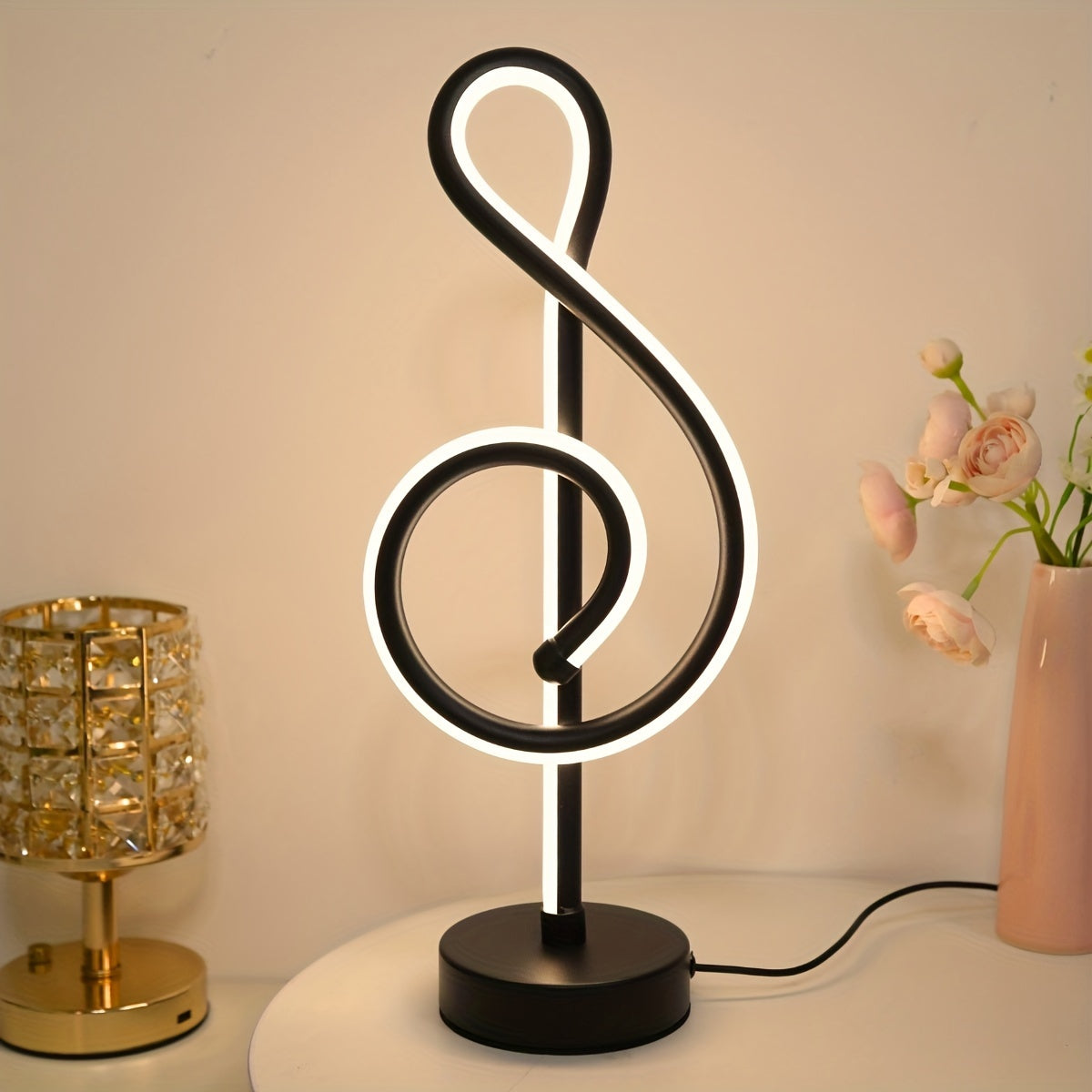 Modern Creative Treble Clef Table Lamp | Adjustable 3-Color LED Desk Light with USB Power | Nightlight for Bedroom, Living Room, Reading, Bar & Café FJORD