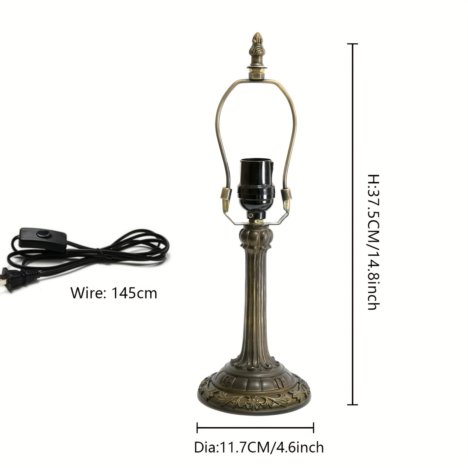 Vintage Art Deco Stained Glass Table Lamp - 8-inch, Antique Metal Base, Push Button Control, Animal Theme - Ideal for Bedroom, Living Room, Office, Creative Gift FJORD