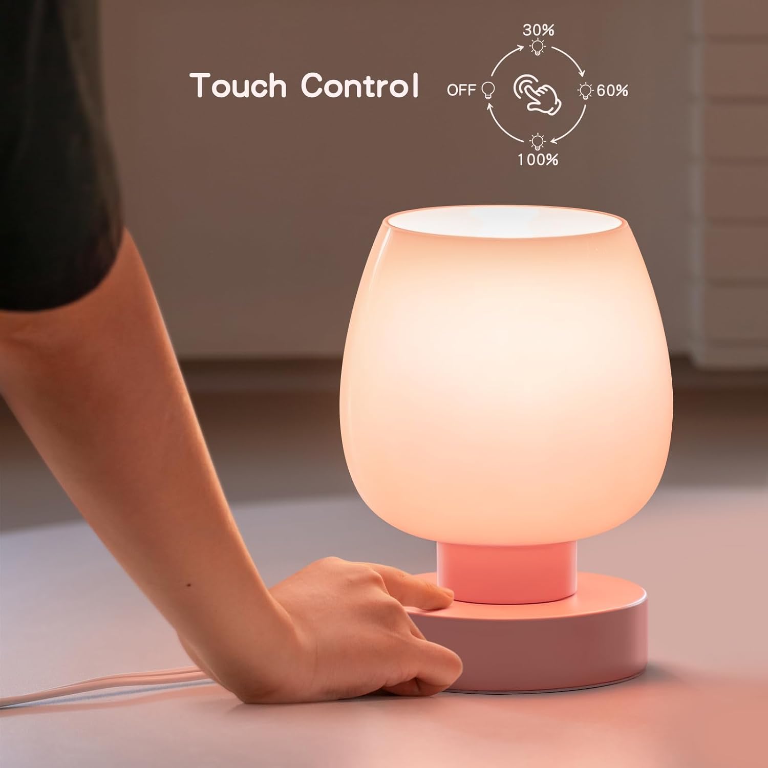 Touch Bedside Table Lamps Set of 2 - Modern Nightstand Lamps with USB C & A Ports, 3-Way Dimmable, White Opal Glass Shades, 3000K LED Bulbs - Elegant Bedroom Lighting FJORD