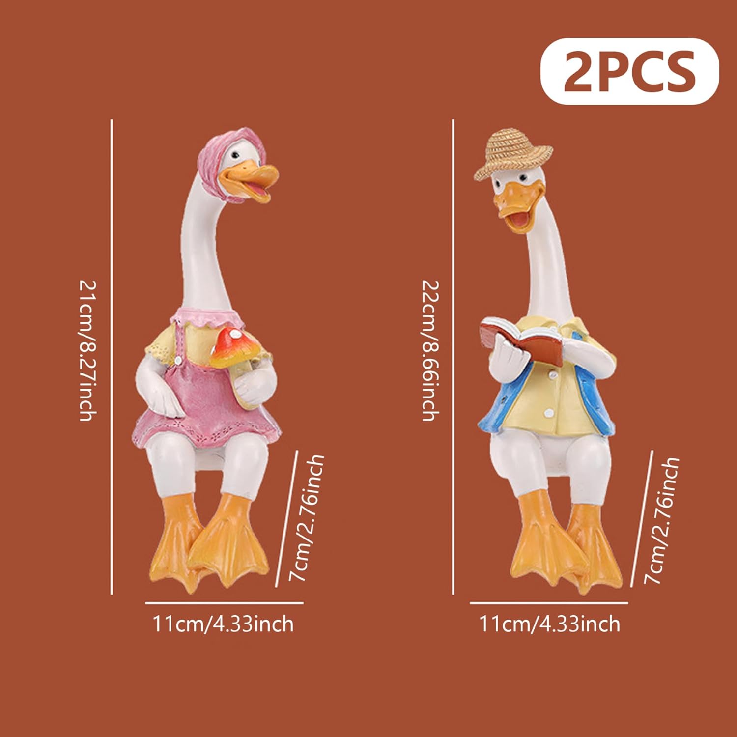 Sitting Duck Garden Ornaments – Cute Resin Couple Statue, Weatherproof Decor FJORD